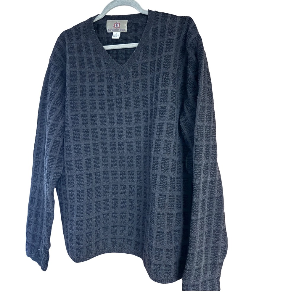 The Territory Ahead Mens Wool Blend V-Neck Sweater Charcoal Black Textured L